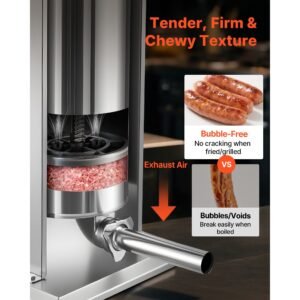 manual sausage stuffer, 33 lbs / 15 l vertical meat stuffer, heavy duty sausage casing meat stuffing machine, dual speed stainless steel filler with 5 filling tubes, for commercial and home use