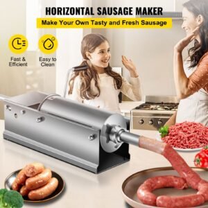 manual sausage stuffer, 5 l / 11 lbs horizontal sausage machine, dual speed meat stuffer, made of food grade 304 stainless steel, includes 5 stuffing tubes, for home kitchen restaurant commercia