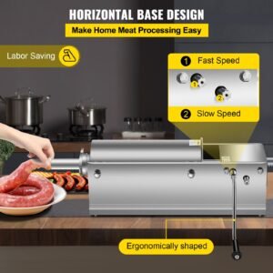 manual sausage stuffer, 5 l / 11 lbs horizontal sausage machine, dual speed meat stuffer, made of food grade 304 stainless steel, includes 5 stuffing tubes, for home kitchen restaurant commercia