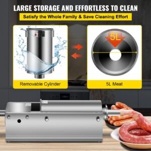 manual sausage stuffer, 5 l / 11 lbs horizontal sausage machine, dual speed meat stuffer, made of food grade 304 stainless steel, includes 5 stuffing tubes, for home kitchen restaurant commercia