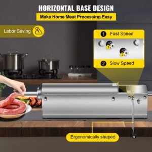 manual sausage stuffer, 7 l / 15 lbs horizontal sausage machine, dual speed meat stuffer, made of food grade 304 stainless steel, includes 5 stuffing tubes, for home kitchen restaurant commercia