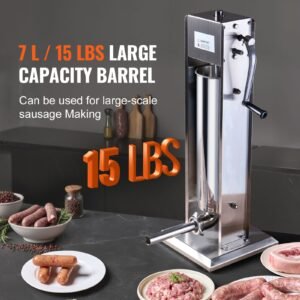manual sausage stuffer, 7 l / 15 lbs vertical sausage machine, dual speed meat stuffer, made of food grade 304 stainless steel, includes 5 stuffing tubes, for home kitchen restaurant commercial