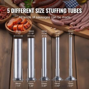 manual sausage stuffer, 7 l / 15 lbs vertical sausage machine, dual speed meat stuffer, made of food grade 304 stainless steel, includes 5 stuffing tubes, for home kitchen restaurant commercial