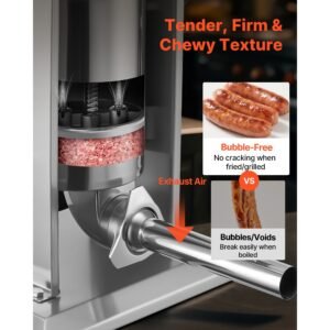 manual sausage stuffer, 7 lbs / 3 l vertical meat stuffer, heavy duty sausage casing meat stuffing machine, dual speed stainless steel filler with 5 filling tubes, for commercial and home use