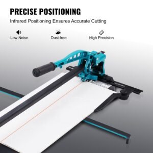 manual tile cutter, 32 inch, porcelain ceramic tile cutter with tungsten carbide cutting wheel, infrared positioning, anti skid feet, durable rails for professional installers or beginners