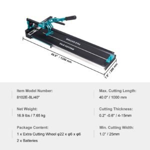 manual tile cutter, 40 inch, porcelain ceramic tile cutter with tungsten carbide cutting wheel, infrared positioning, anti skid feet, durable rails for professional installers or beginners