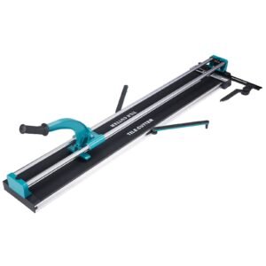 manual tile cutter, 48 inch, porcelain ceramic tile cutter with tungsten carbide cutting wheel, infrared positioning, anti skid feet, double rails for professional installers or beginners