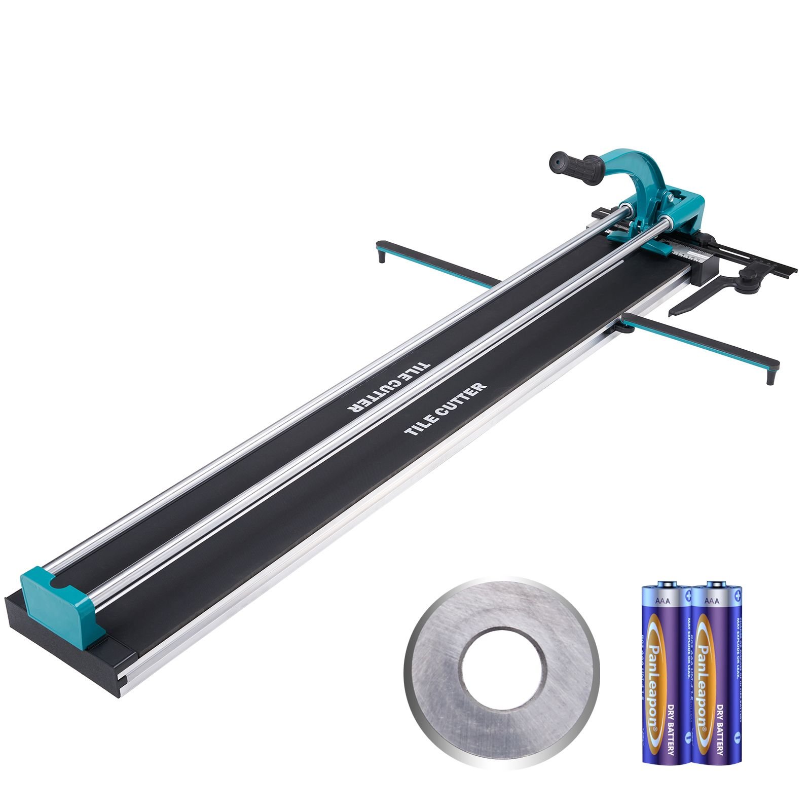 manual tile cutter, 48 inch, porcelain ceramic tile cutter with tungsten carbide cutting wheel, infrared positioning, anti skid feet, double rails for professional installers or beginners