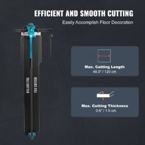 manual tile cutter, 48 inch, porcelain ceramic tile cutter with tungsten carbide cutting wheel, infrared positioning, anti skid feet, durable rails for professional installers or beginners