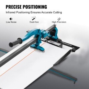 manual tile cutter, 48 inch, porcelain ceramic tile cutter with tungsten carbide cutting wheel, infrared positioning, anti skid feet, durable rails for professional installers or beginners