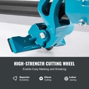 manual tile cutter, 48 inch, porcelain ceramic tile cutter with tungsten carbide cutting wheel, infrared positioning, anti skid feet, durable rails for professional installers or beginners