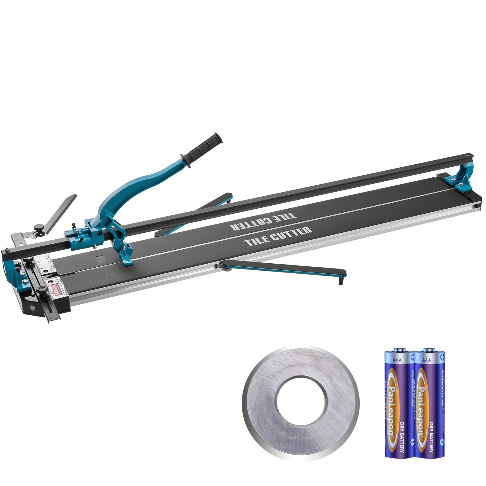 manual tile cutter, 48 inch, porcelain ceramic tile cutter with tungsten carbide cutting wheel, infrared positioning, anti skid feet, durable rails for professional installers or beginners