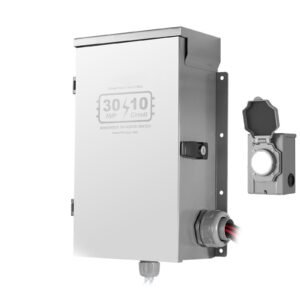 Manual Transfer Switch, 30-Amp 10-Circuit, Prewired Generator Transfer Switch Kit with NEMA L14-30P Power Inlet Box, Double-Throw Switch, NEMA 3R, Mechanical Watt Meter, for 7500W Generators