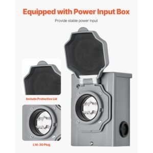 manual transfer switch, 30 amp 6 circuit, prewired generator transfer switch kit with nema l14 30p power inlet box, double throw switch, nema 3r, mechanical watt meter, for 7500w generators
