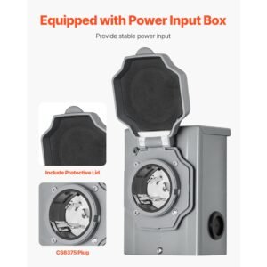 manual transfer switch, 50 amp 10 circuit, prewired generator transfer switch kit with cs6375 plug power inlet box, double throw switch, nema 3r, mechanical watt meter, for 12500w generators