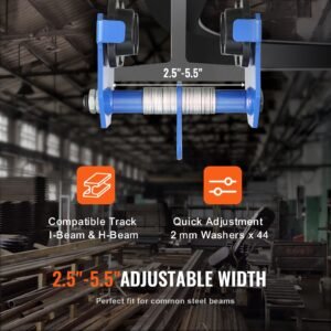 manual trolley, 1100 lbs/0.5 ton load capacity push beam trolley with dual wheels, adjustable for i beam flange width 2.5" to 5.5", heavy duty alloy steel garage hoist for straight curved i beam