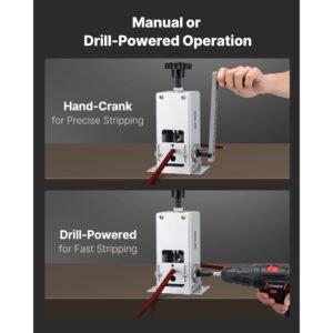 manual wire stripper machine, 0.06 1.18 in, copper cable stripper tool, hand crank or drill powered modes, heavy duty q235 frame wire stripping machine, easy to use, for scrap copper recycling