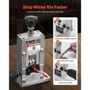 manual wire stripping machine, 0.06 1 in, copper stripper with hand crank or drill powered, 64mn quenched blades, 45# steel rollers, aluminum alloy frame wire peeler, for scrap copper recycling