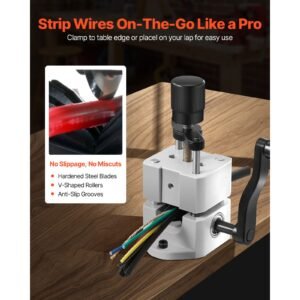 manual wire stripping machine, 0.06 1 in, portable copper stripper with hand crank or drill powered, 64mn quenched blades, 45# steel rollers, abs & pc wire peeler, for scrap copper recycling