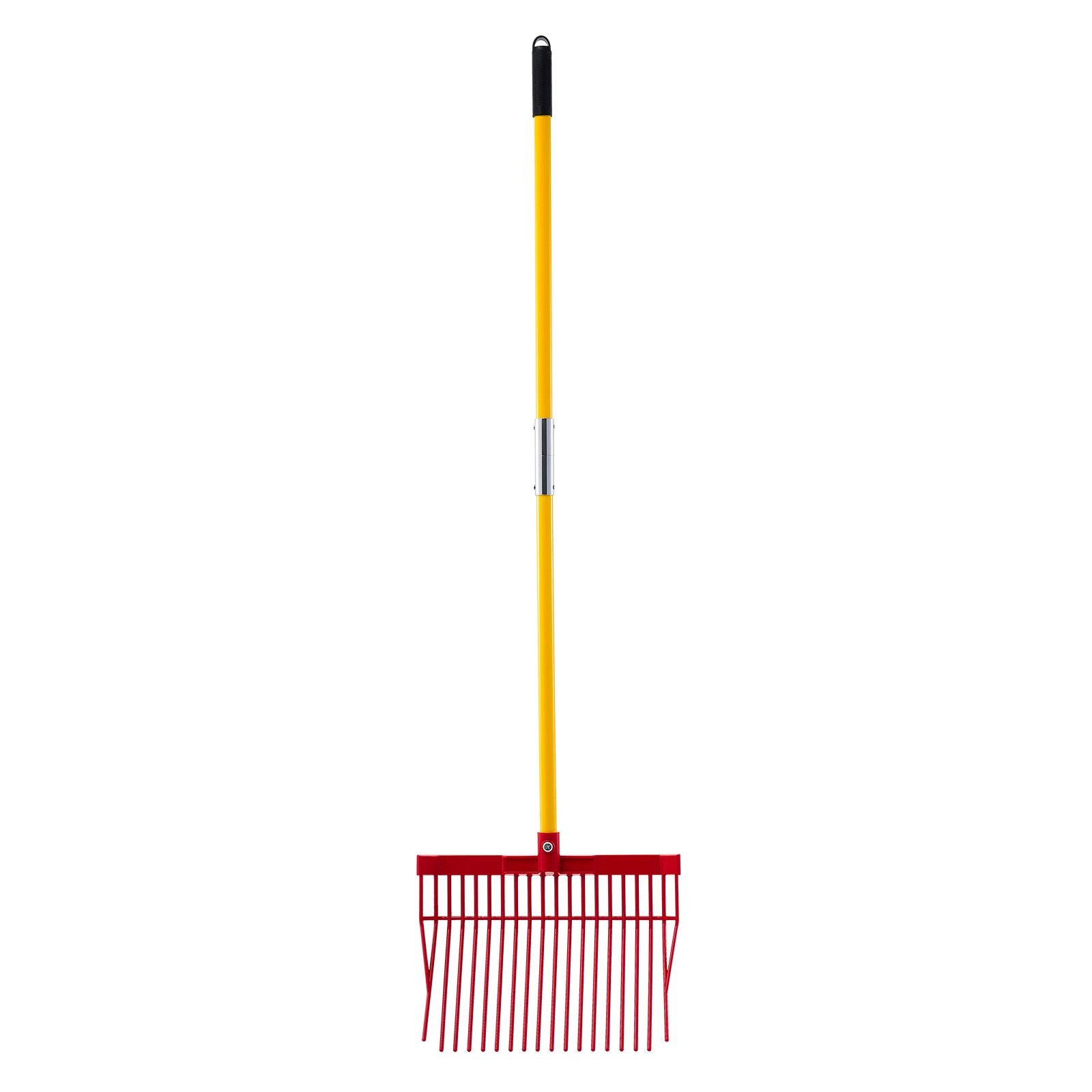 manure fork, 18 angled tines, horse manure rake with long fiberglass handle, 61 in durable plastic pitchfork muck rake tool for gardening horse stall stable grass hay cleaning farm work