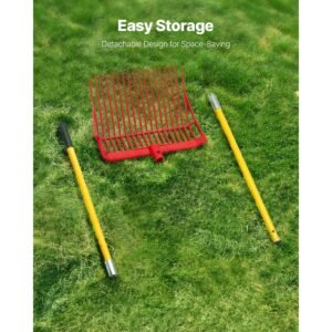 manure fork, 18 angled tines, horse manure rake with long fiberglass handle, 61 in durable plastic pitchfork muck rake tool for gardening horse stall stable grass hay cleaning farm work