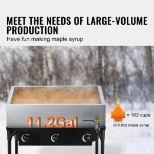 maple syrup evaporator pan, 11.2 gallon, 162 cups of 8.8oz maple syrup, flat evaporator pan with 1 valve and 3 heating methods, 304 stainless steel maple syrup pan for home, outdoor