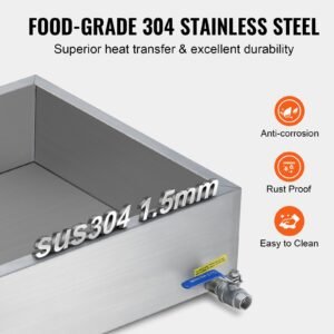 maple syrup evaporator pan, 11.2 gallon, 162 cups of 8.8oz maple syrup, flat evaporator pan with 1 valve and 3 heating methods, 304 stainless steel maple syrup pan for home, outdoor