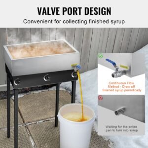 maple syrup evaporator pan, 11.2 gallon, 162 cups of 8.8oz maple syrup, flat evaporator pan with 1 valve and 3 heating methods, 304 stainless steel maple syrup pan for home, outdoor