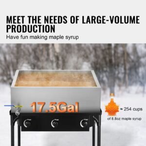 maple syrup evaporator pan, 17.5 gallon, 254 cups of 8.8oz maple syrup, flat evaporator pan with 1 valve and 3 heating methods, 304 stainless steel maple syrup pan for home, outdoor