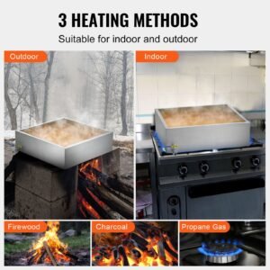 maple syrup evaporator pan, 17.5 gallon, 254 cups of 8.8oz maple syrup, flat evaporator pan with 1 valve and 3 heating methods, 304 stainless steel maple syrup pan for home, outdoor