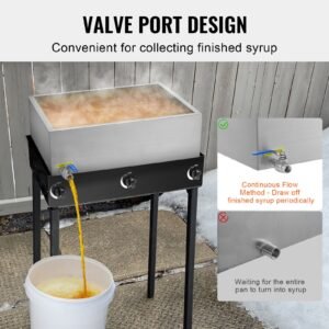 maple syrup evaporator pan, 17.5 gallon, 254 cups of 8.8oz maple syrup, flat evaporator pan with 1 valve and 3 heating methods, 304 stainless steel maple syrup pan for home, outdoor
