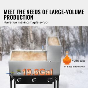 maple syrup evaporator pan, 19.6 gallon, 285 cups of 8.8oz maple syrup, flat evaporator pan with thermometer, 2 valves and 3 heating methods, 304 stainless steel maple syrup pan for home