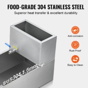 maple syrup evaporator pan, 19.6 gallon, 285 cups of 8.8oz maple syrup, flat evaporator pan with thermometer, 2 valves and 3 heating methods, 304 stainless steel maple syrup pan for home