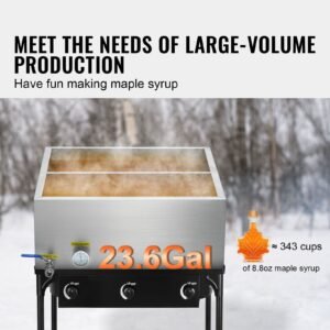maple syrup evaporator pan, 23.6 gallon, 343 cups of 8.8oz maple syrup, flat evaporator pan with thermometer, 1 valve and 3 heating methods, 304 stainless steel maple syrup pan for home, outdoor