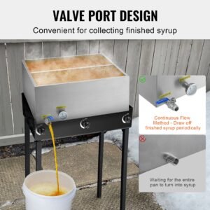 maple syrup evaporator pan, 23.6 gallon, 343 cups of 8.8oz maple syrup, flat evaporator pan with thermometer, 1 valve and 3 heating methods, 304 stainless steel maple syrup pan for home, outdoor