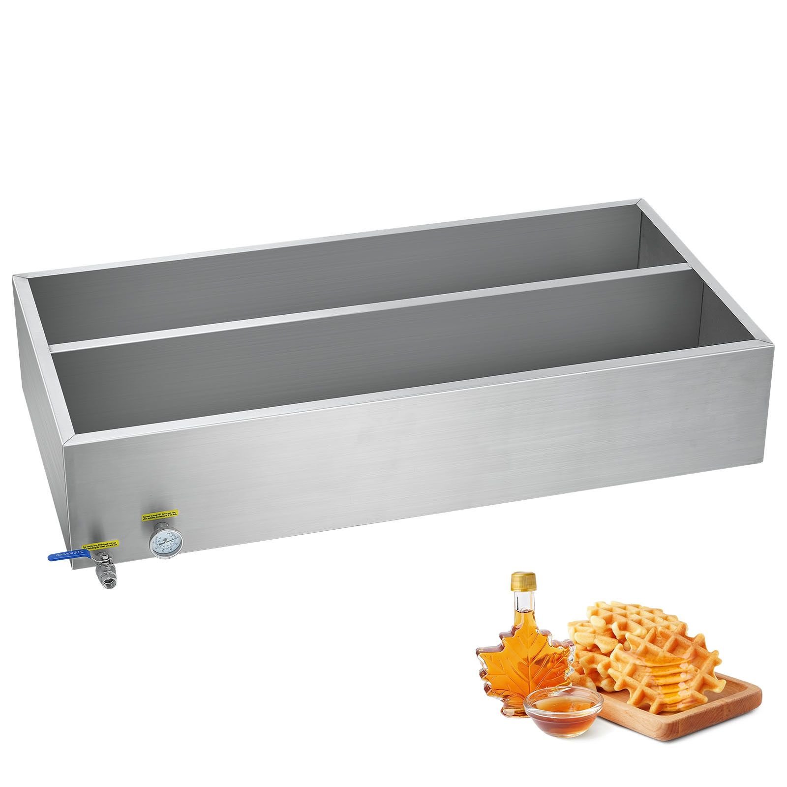 maple syrup evaporator pan, 47 gallon, 683 cups of 8.8oz maple syrup, flat evaporator pan with thermometer, 1 valve and 3 heating methods, 304 stainless steel maple syrup pan for home, outdoor