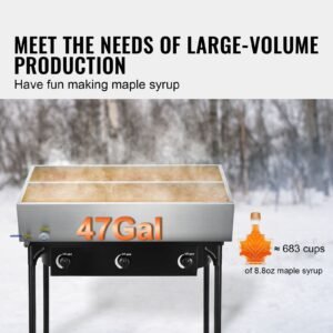 maple syrup evaporator pan, 47 gallon, 683 cups of 8.8oz maple syrup, flat evaporator pan with thermometer, 1 valve and 3 heating methods, 304 stainless steel maple syrup pan for home, outdoor