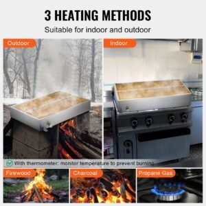 maple syrup evaporator pan, 47 gallon, 683 cups of 8.8oz maple syrup, flat evaporator pan with thermometer, 1 valve and 3 heating methods, 304 stainless steel maple syrup pan for home, outdoor
