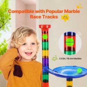marble run set, 110 piece marble maze building block brain game, with 10 glow in the dark marbles + 20 glass marbles, educational learning race track stem toys, for kids, boys, girls ages 3 +