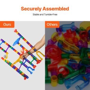 marble run set, 110 piece marble maze building block brain game, with 10 glow in the dark marbles + 20 glass marbles, educational learning race track stem toys, for kids, boys, girls ages 3 +