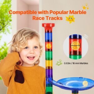 marble run set, 145 piece marble maze building block brain game, with 5 glow in the dark marbles + 40 glass marbles, educational learning race track stem toys, for kids, boys, girls ages 3 +