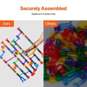 marble run set, 145 piece marble maze building block brain game, with 5 glow in the dark marbles + 40 glass marbles, educational learning race track stem toys, for kids, boys, girls ages 3 +