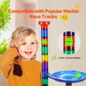 marble run set, 150 piece marble maze building block brain game, with 10 glow in the dark marbles + 40 glass marbles, educational learning race track stem toys, for kids, boys, girls ages 3 +