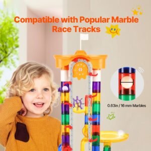 marble run set, 153 pcs with motorized elevator, with 30 plastic marbles, marble maze building block brain game, educational learning race track stem toys, for kids, boys, girls ages 3 + years