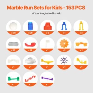 marble run set, 153 pcs with motorized elevator, with 30 plastic marbles, marble maze building block brain game, educational learning race track stem toys, for kids, boys, girls ages 3 + years
