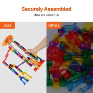 marble run set, 153 pcs with motorized elevator, with 30 plastic marbles, marble maze building block brain game, educational learning race track stem toys, for kids, boys, girls ages 3 + years