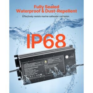 marine battery charger, 1 bank, 10a 12v onboard boat charger, ip68 waterproof smart on board battery charger, for lithium ion (lifepo4), ncm, lead acid batteries, large boat, yacht, rv, trailer