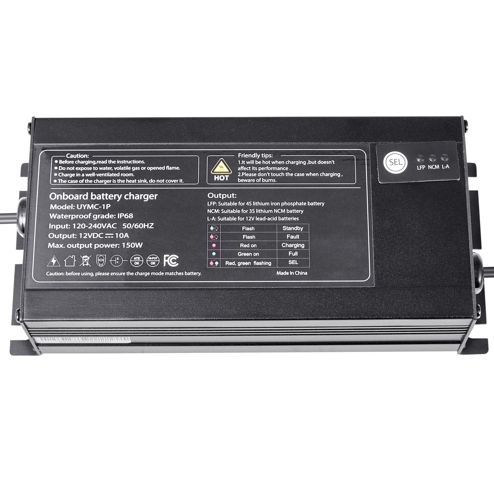 marine battery charger, 1 bank, 10a 12v onboard boat charger, ip68 waterproof smart on board battery charger, for lithium ion (lifepo4), ncm, lead acid batteries, large boat, yacht, rv, trailer