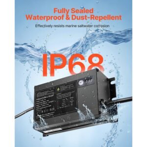marine battery charger, 1 bank, 5a 12v onboard boat charger, ip68 waterproof smart on board battery charger, for lithium ion (lifepo4), ncm, lead acid batteries, large boat, yacht, rv, trailer
