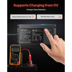 marine battery charger, 1 bank, 5a 12v onboard boat charger, ip68 waterproof smart on board battery charger, for lithium ion (lifepo4), ncm, lead acid batteries, large boat, yacht, rv, trailer